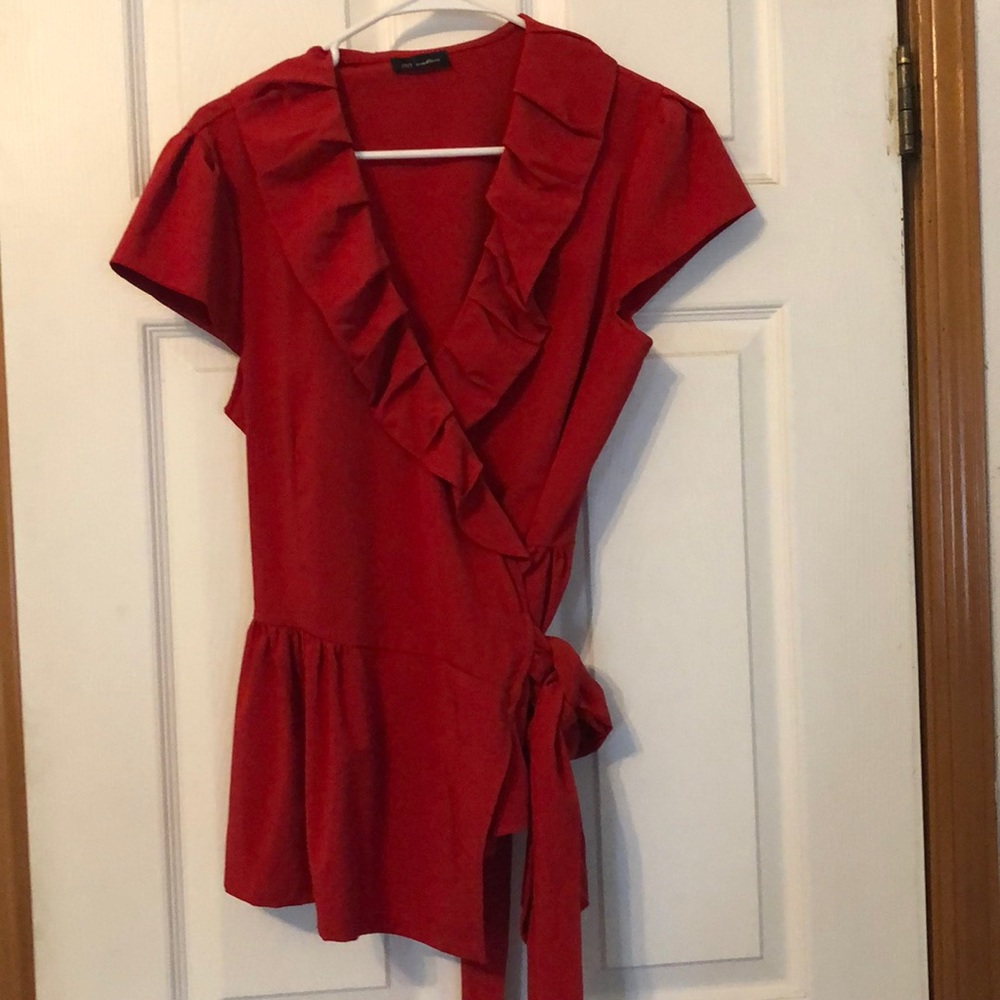Red tights around waist blouse